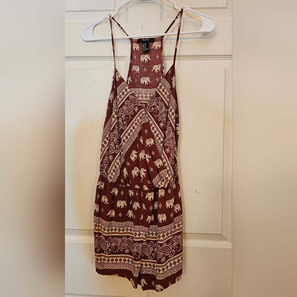 Forever 21 Burgundy Elephant Paisley Boho Romper - Size Medium